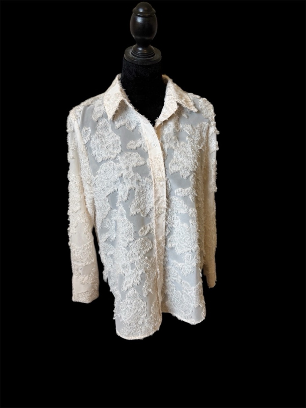 H&M Cream Sheer Floral Texture Button-Down Shirt, great for business & after.